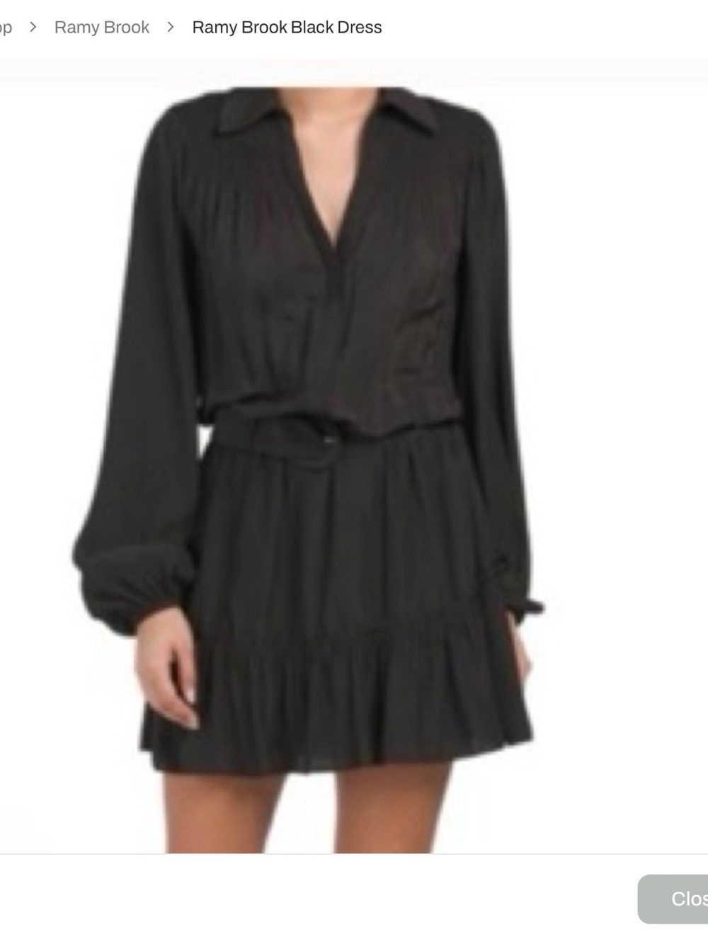 Ramy Brook Black Long-Sleeve V-Neck Tiered Mini Dress MISSING BELT